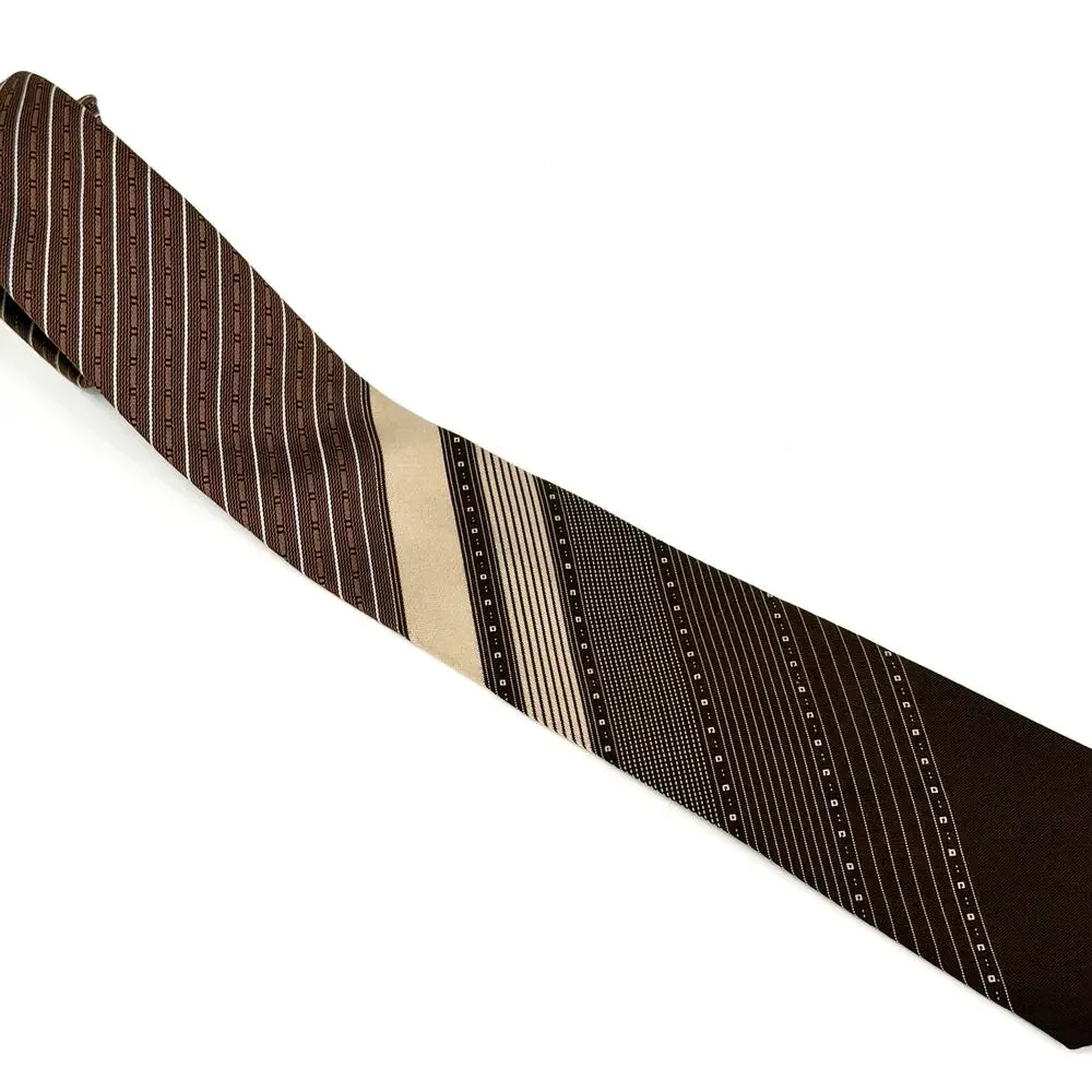 Vintage 70s Anua Brown Cream Pinstripe Necktie
